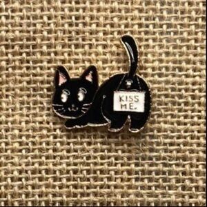 Black Cat Butt Kiss Me Sign Enamel Pin